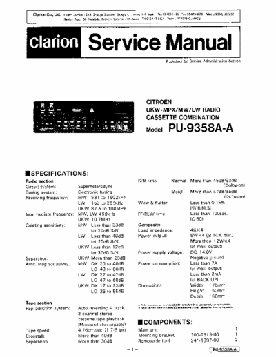 clarion 9358a schematics for car tape/radio